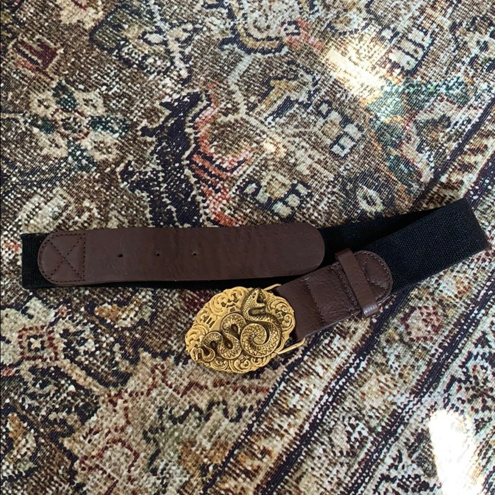 Gryphon New York Elastic Belt w/Brass Snake Buckle